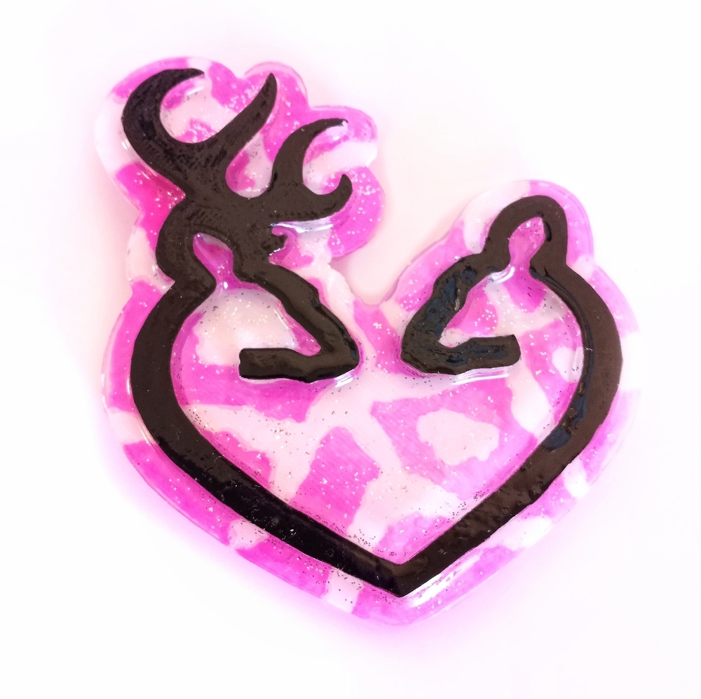 Pink white camo browning deer heart love resin magnet home decor cute